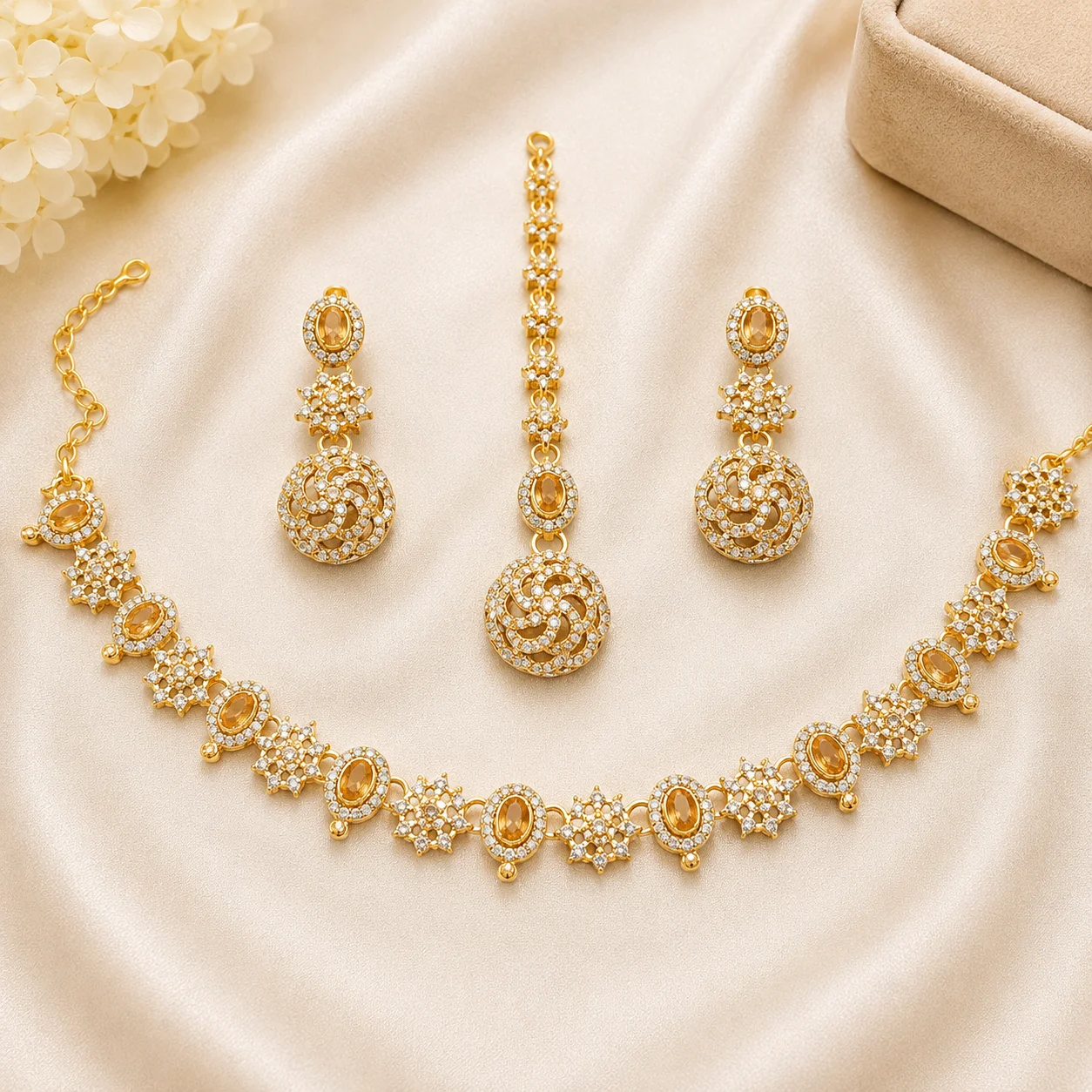 Green, Blue & Red Stone | Gold Plated Jewelry Set