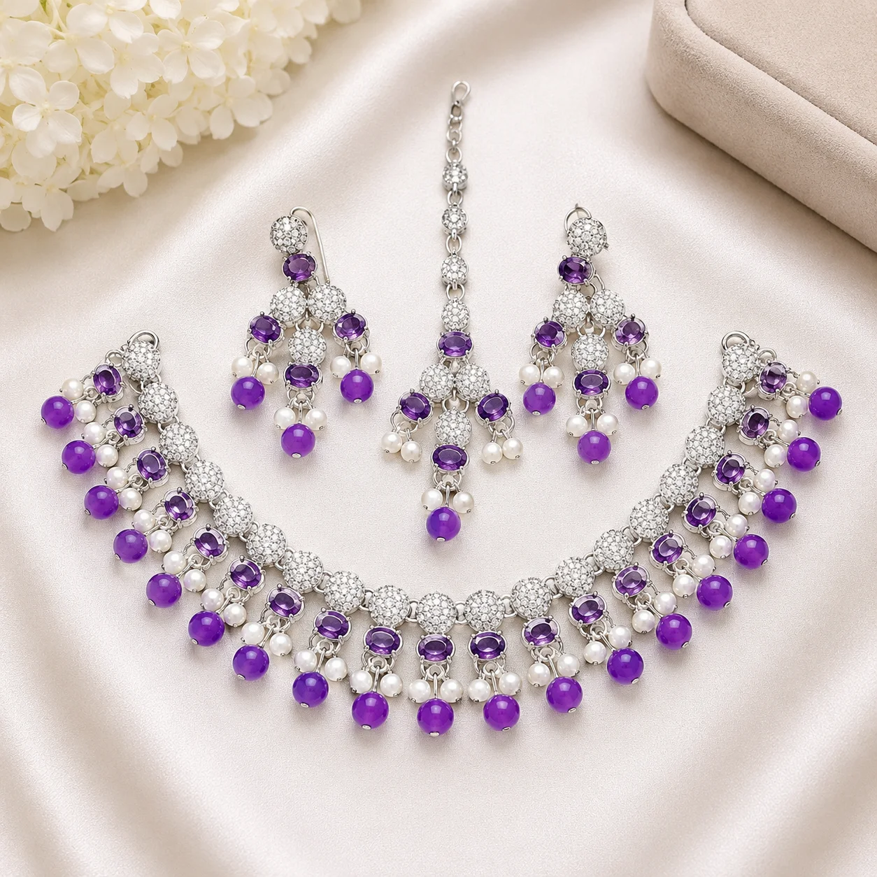 2 Color Luxury Blue Stone Necklace Set