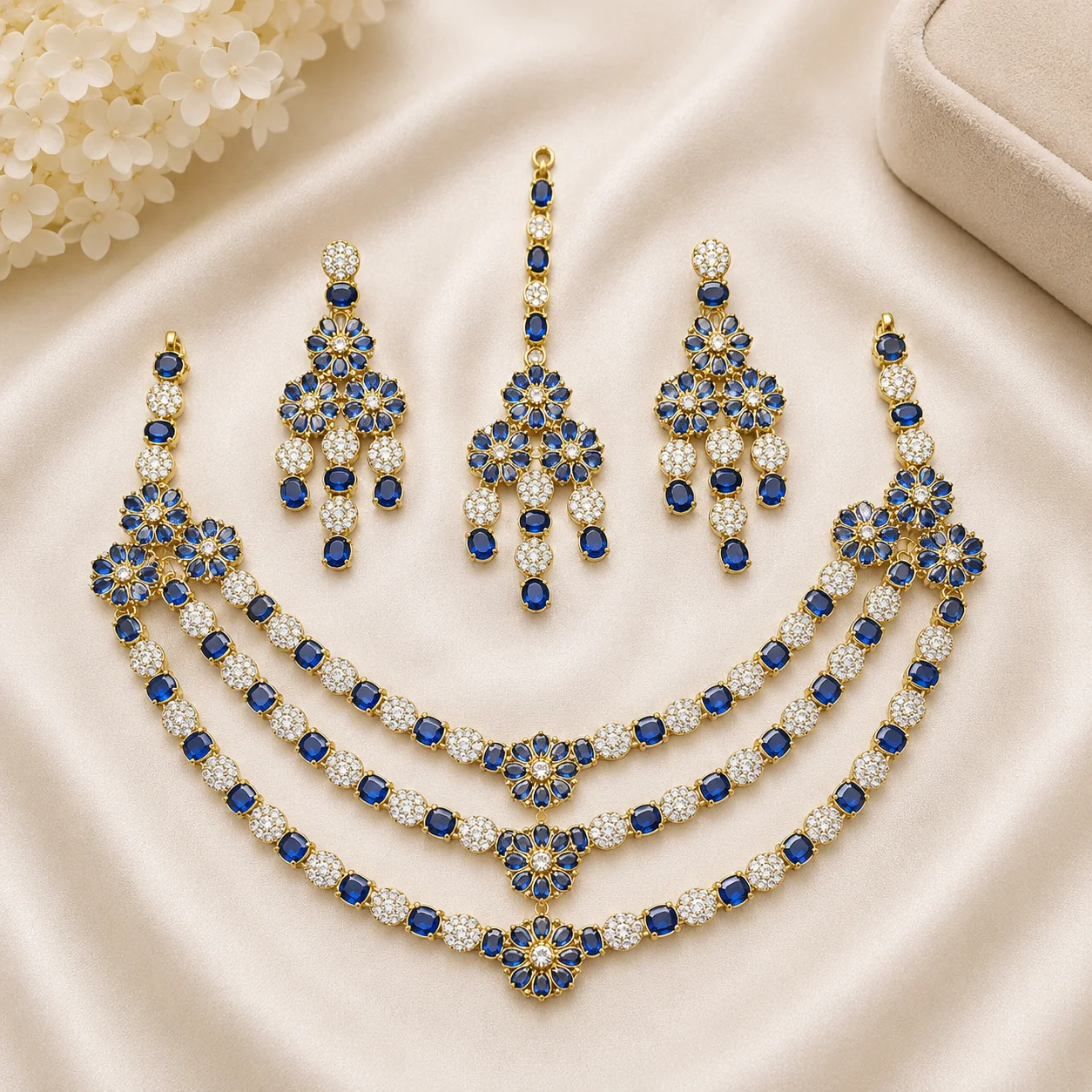 Luxury Blue Stone Layered Necklace Set