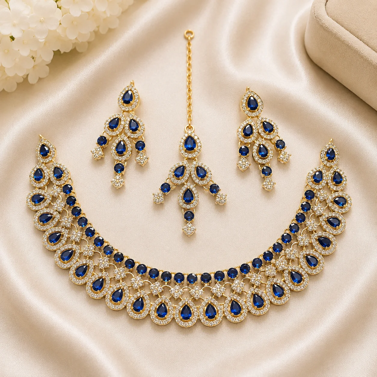 Luxury Royal Blue Stone Choker Necklace Set