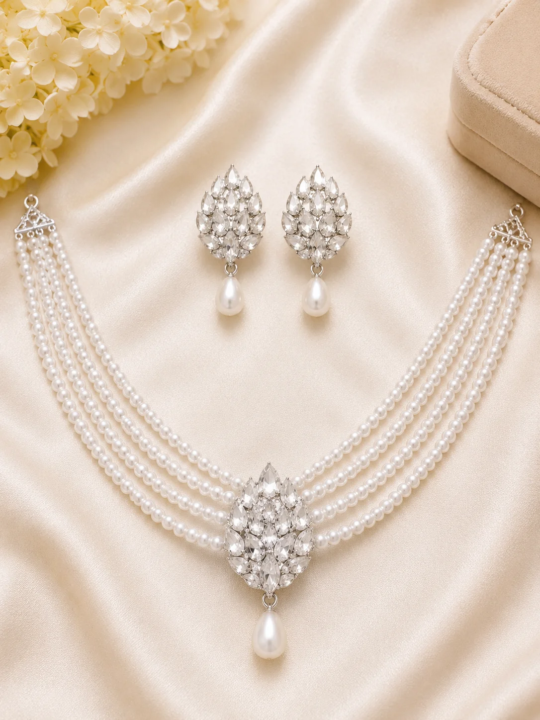 Luxury Pearl Multi-Layer Necklace Set – Golden & Silver