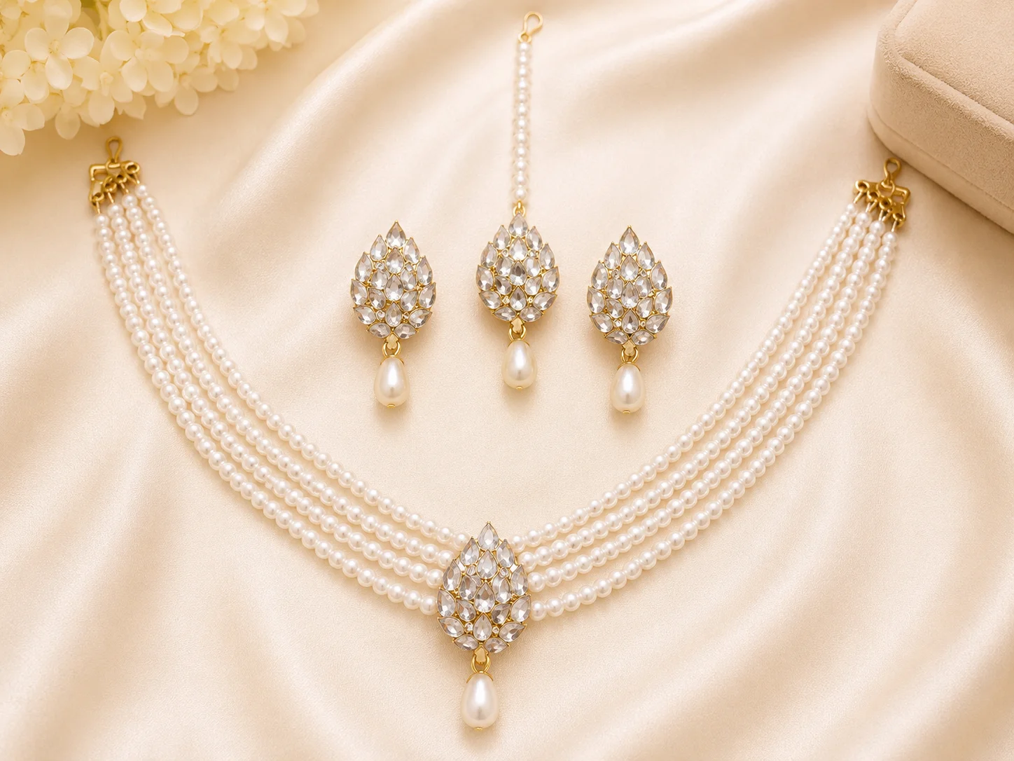 Luxury Pearl Multi-Layer Necklace Set – Golden & Silver