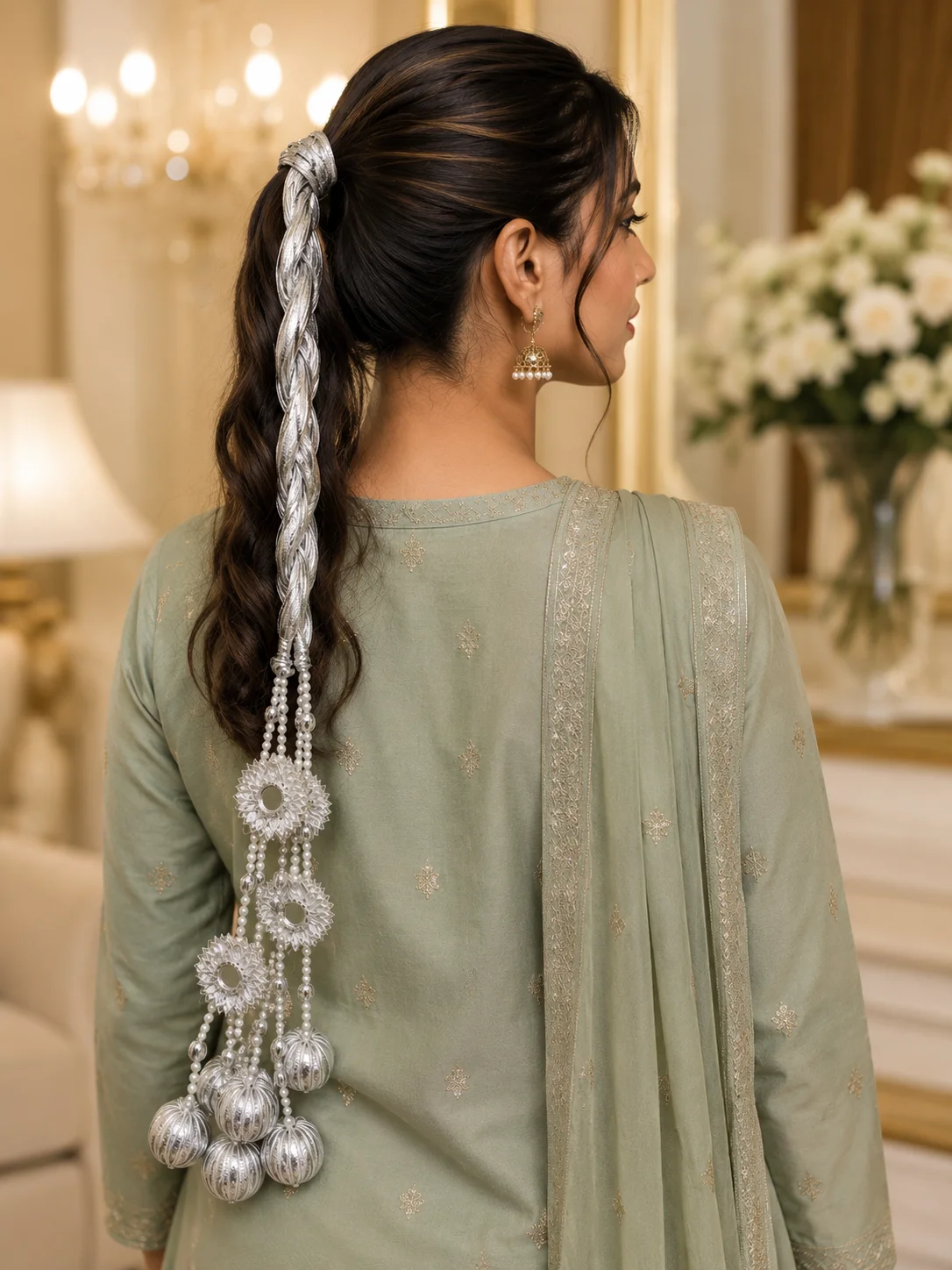 Premium Bridal Paranda Set – Silver, Rose Gold & Light Gold