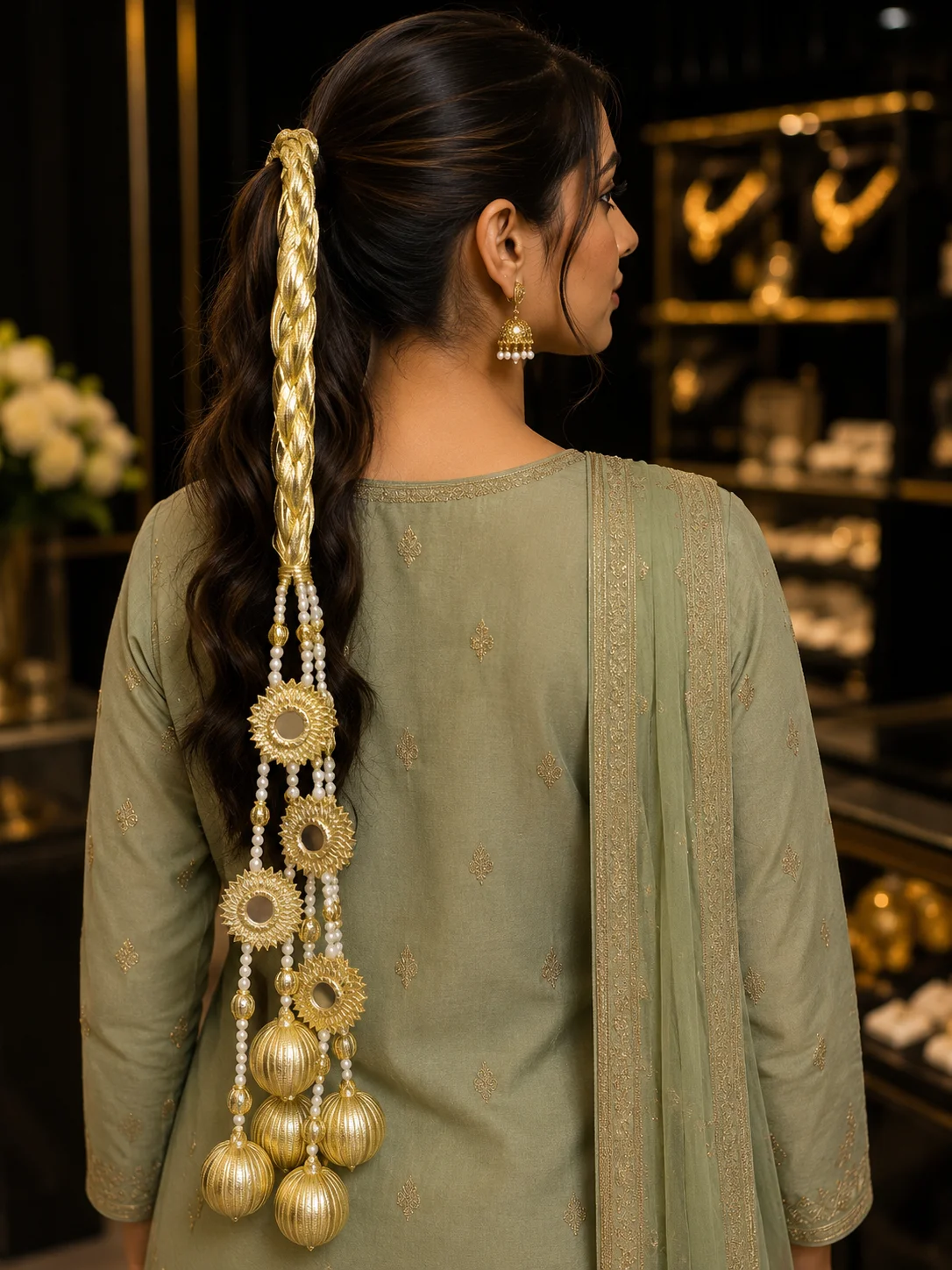 Premium Bridal Paranda Set – Silver, Rose Gold & Light Gold