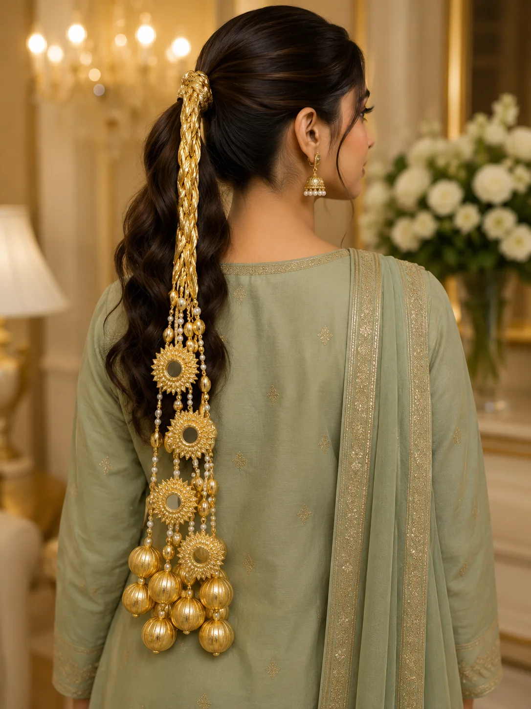 Premium Bridal Paranda Set – Silver, Rose Gold & Light Gold