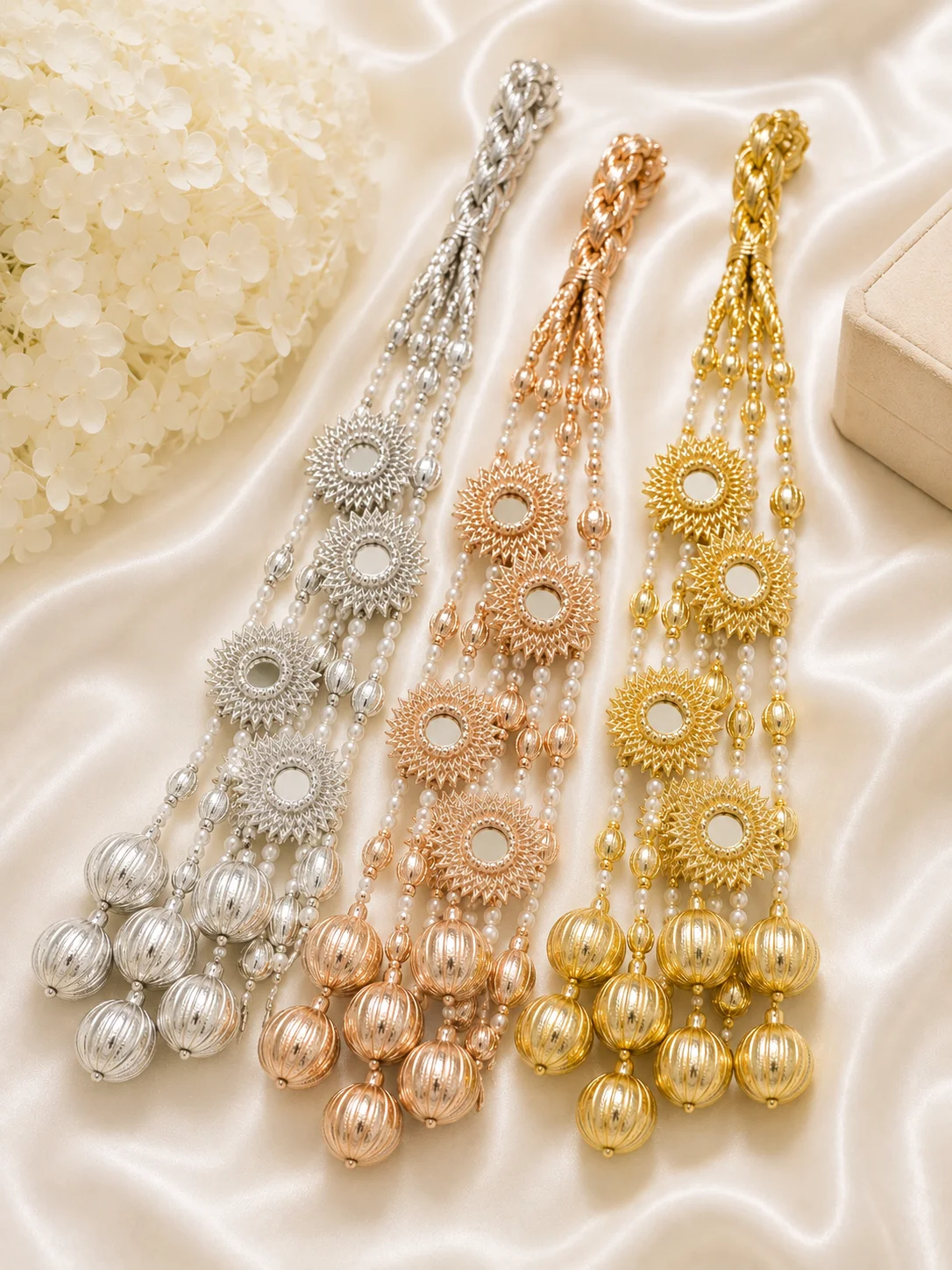 Premium Bridal Paranda Set – Silver, Rose Gold & Light Gold