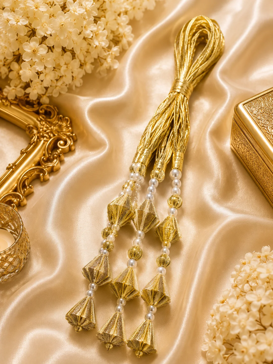 Luxury Golden Baby Paranda with Pearl & Jhumka Design