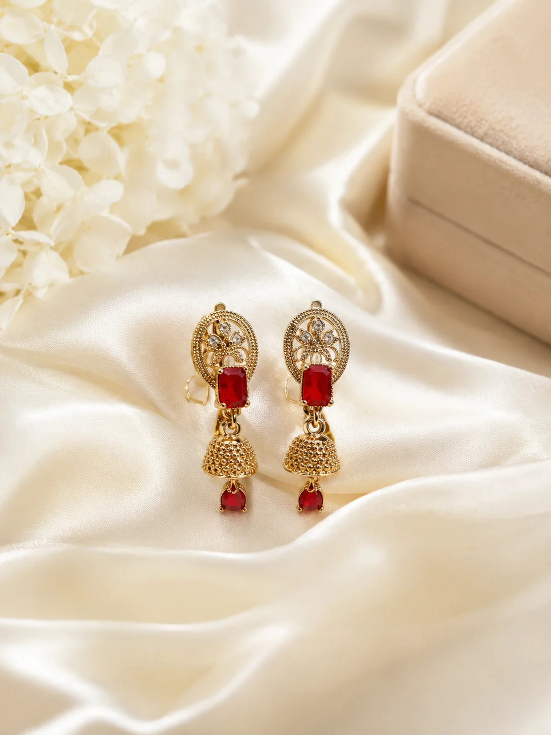 Luxury Red Stone Golden JHUMKI