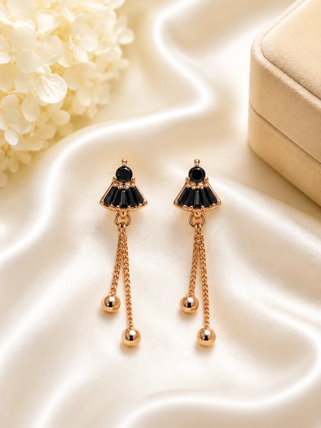 Luxury Red & Black Rose Gold Drop Earrings