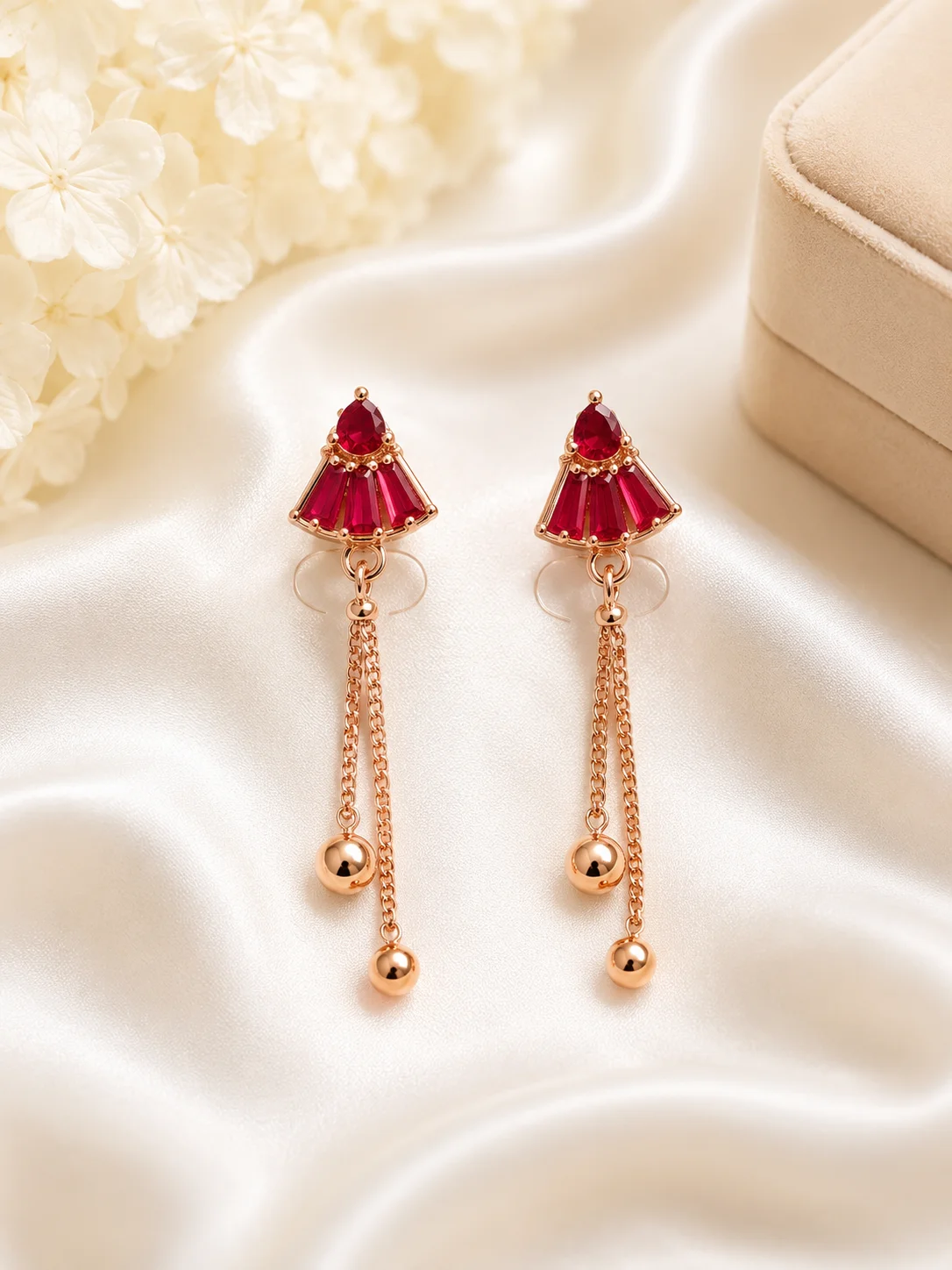 Luxury Red & Black Rose Gold Drop Earrings