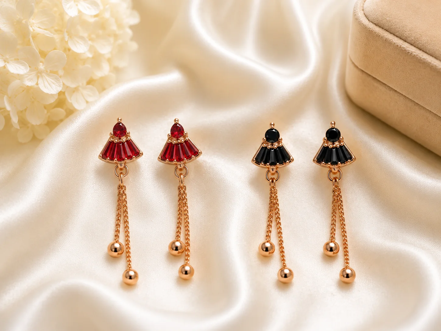 Luxury Red & Black Rose Gold Drop Earrings