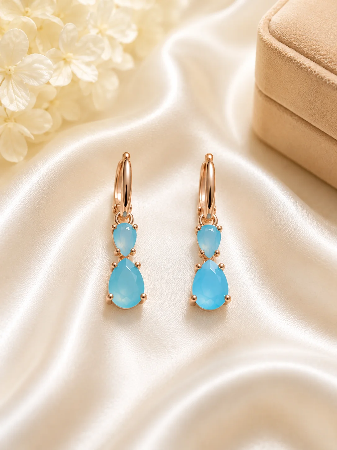 Luxury Green & Sky Blue Teardrop Earrings