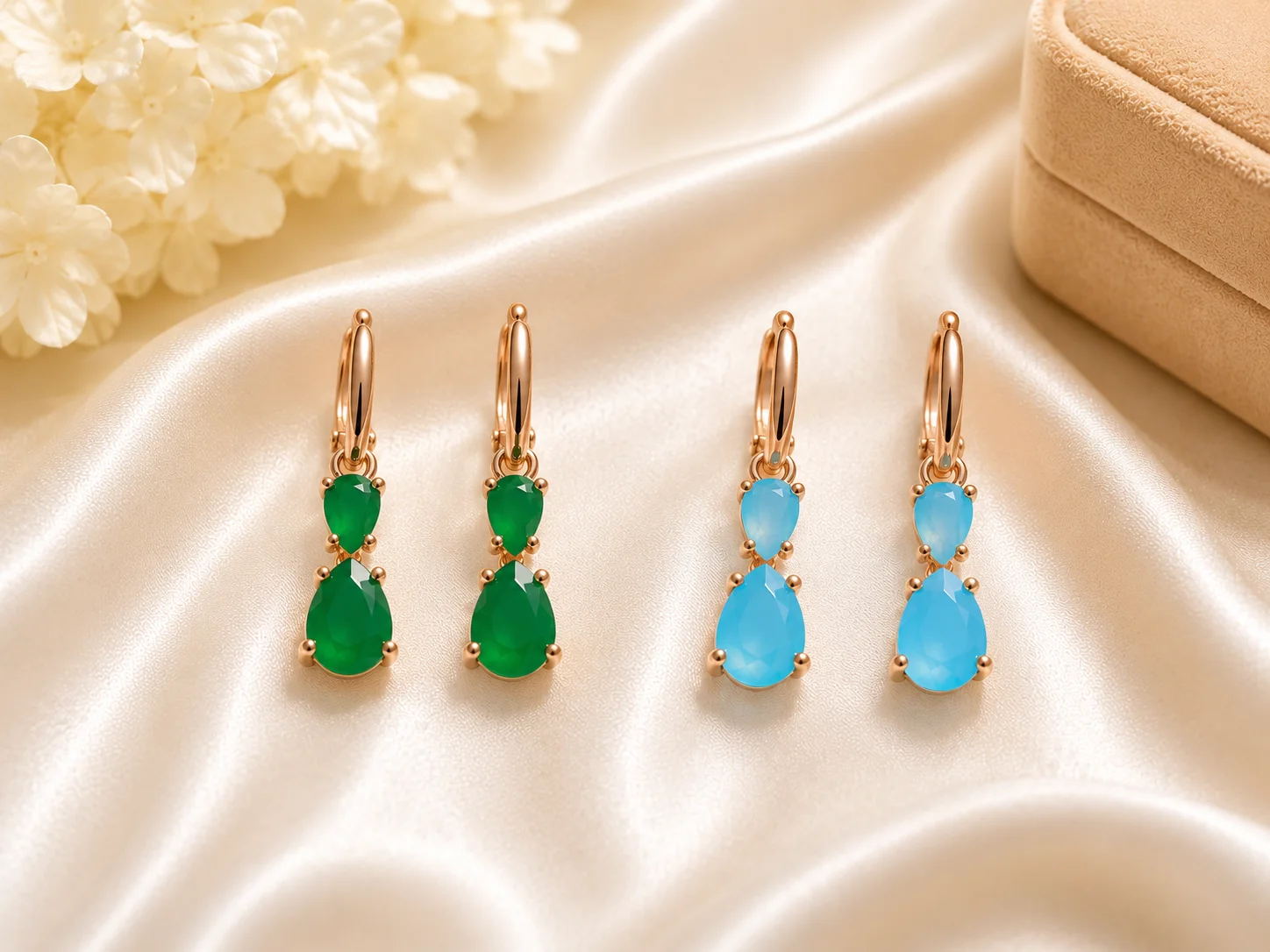 Luxury Green & Sky Blue Teardrop Earrings