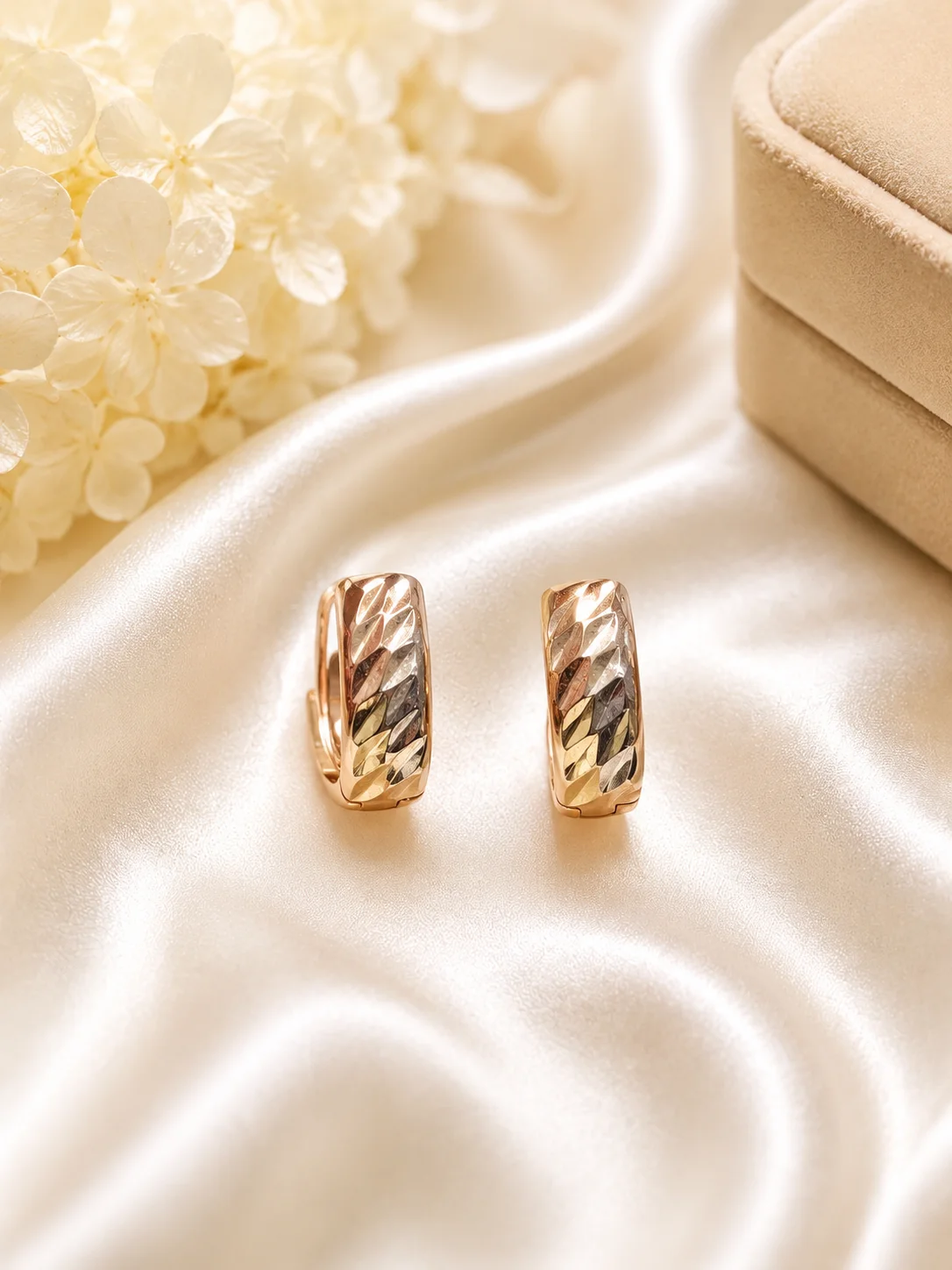 Luxury Tri-Tone Textured Hoop Earrings