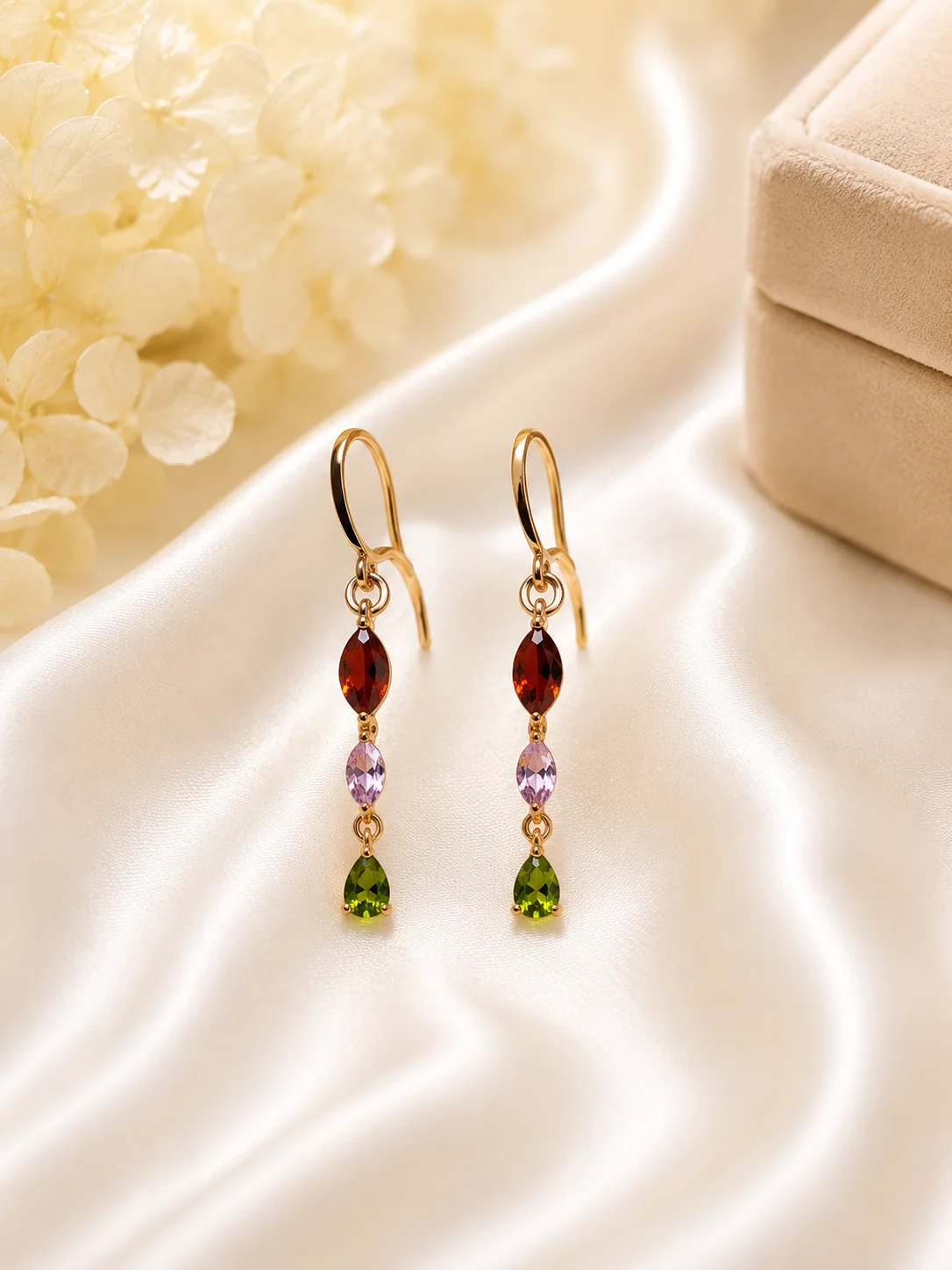 Elegant Gold Drop Earrings – Multicolor & Crystal Stone Collection