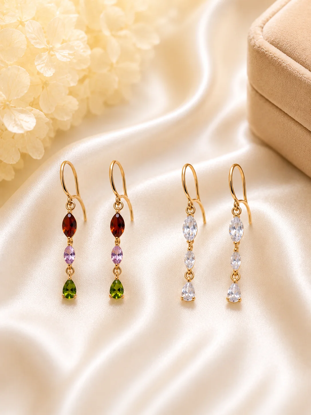 Elegant Gold Drop Earrings – Multicolor & Crystal Stone Collection