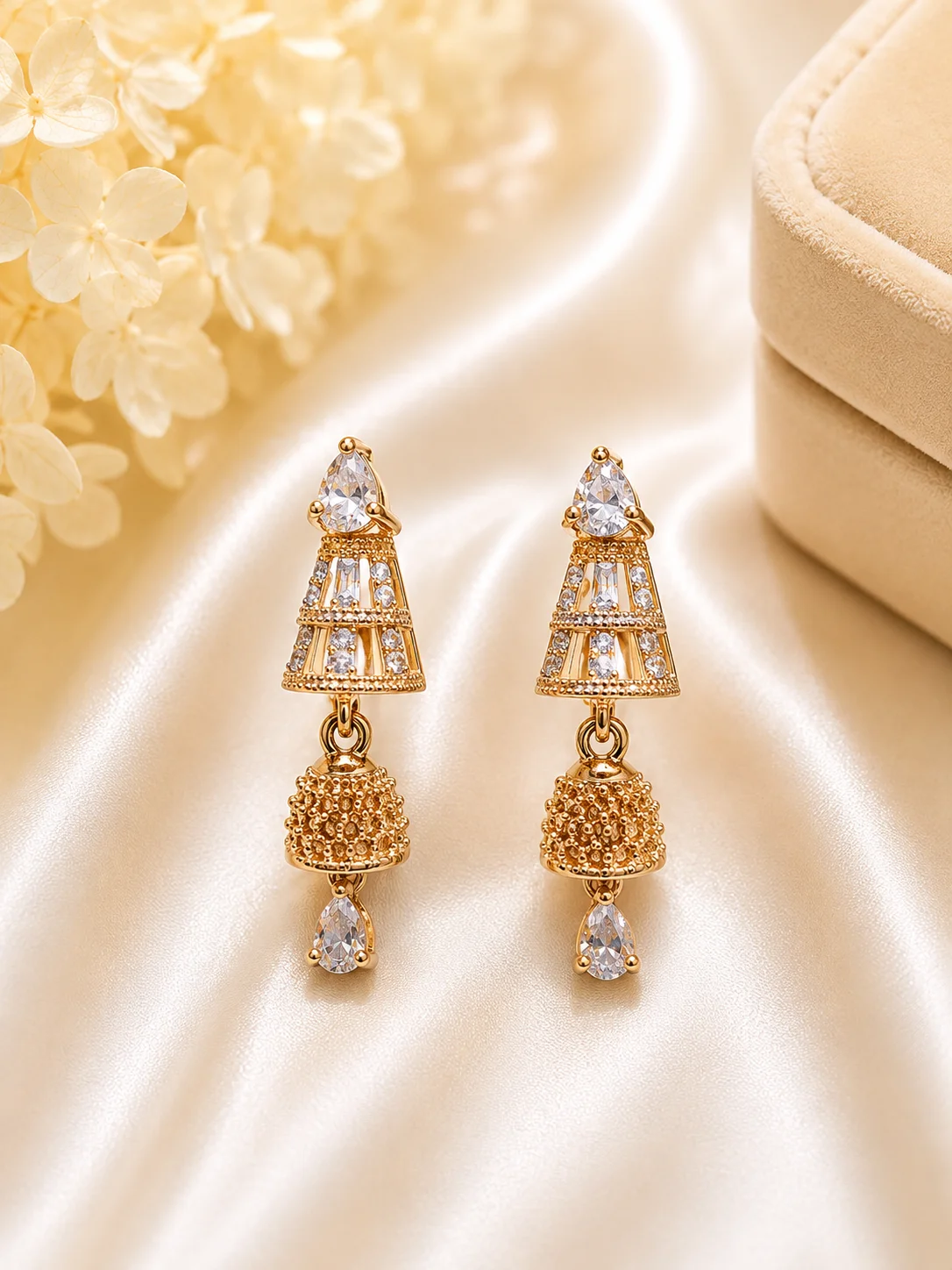Elegant Golden Crystal Bell Drop Earrings