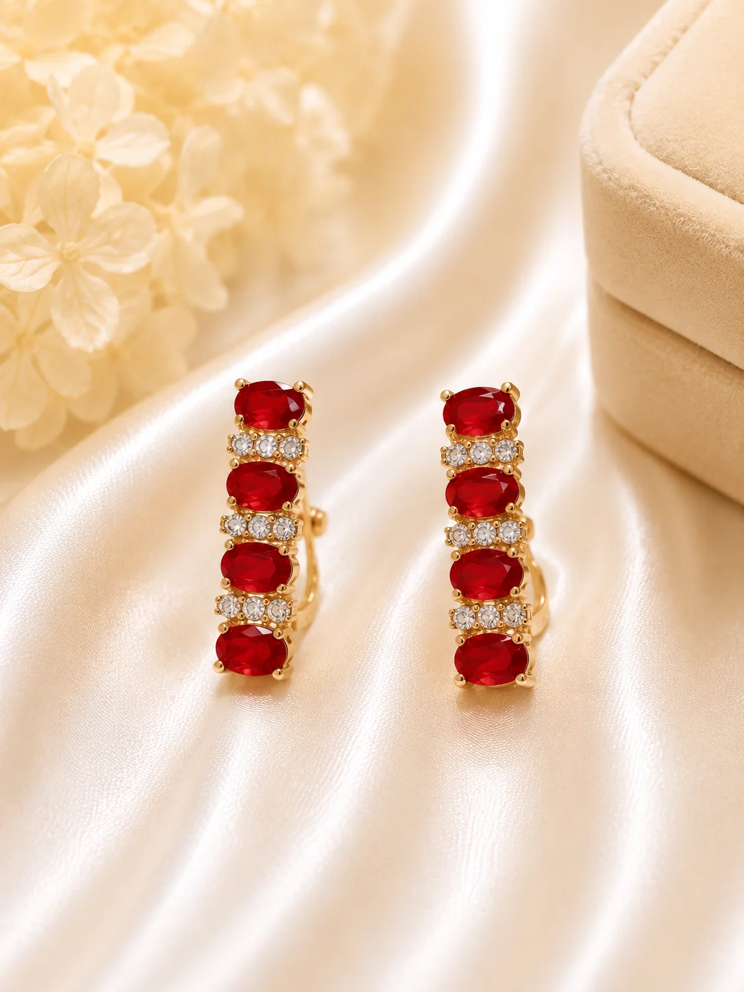 Luxury Ruby Red Crystal Hoop Earrings