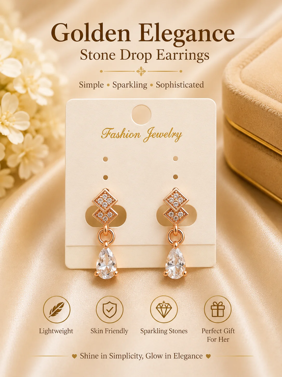 Elegant Rose Gold Crystal Teardrop Earrings