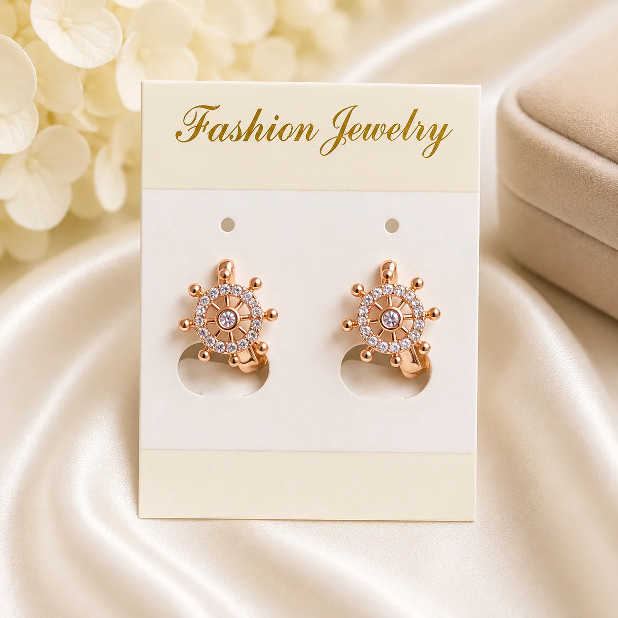 Rose Gold Wheel Stud Earrings Combo | Crystal & Multicolor Designer Earrings