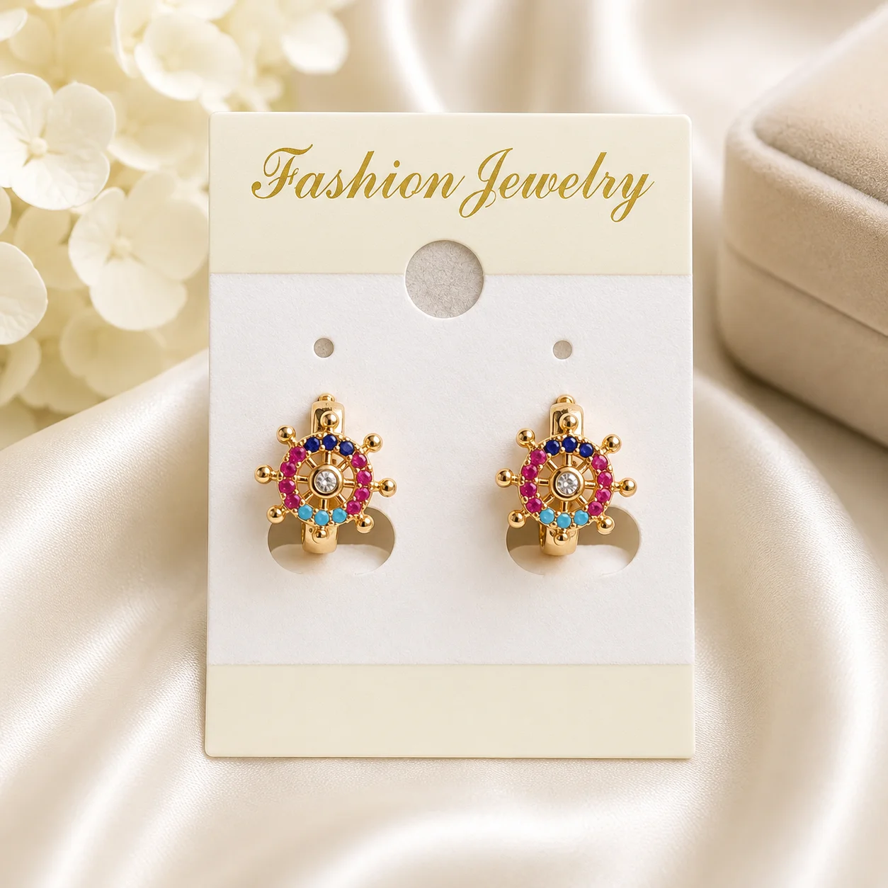 Rose Gold Wheel Stud Earrings Combo | Crystal & Multicolor Designer Earrings