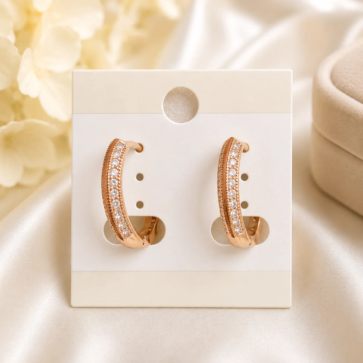 Rose Gold Crystal Hoop Earrings | Premium Sparkle Huggie Earrings for Women