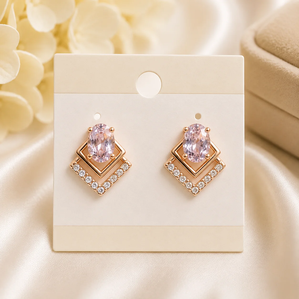 Rose Gold Geometric Crystal Stud Earrings