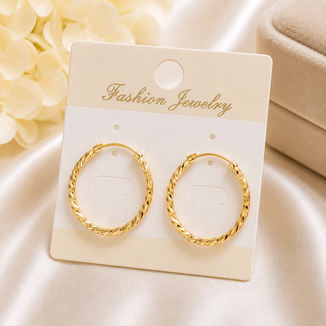 2 Pair Twisted Gold Hoop Earrings