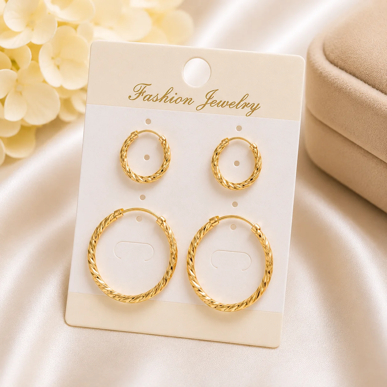 2 Pair Twisted Gold Hoop Earrings