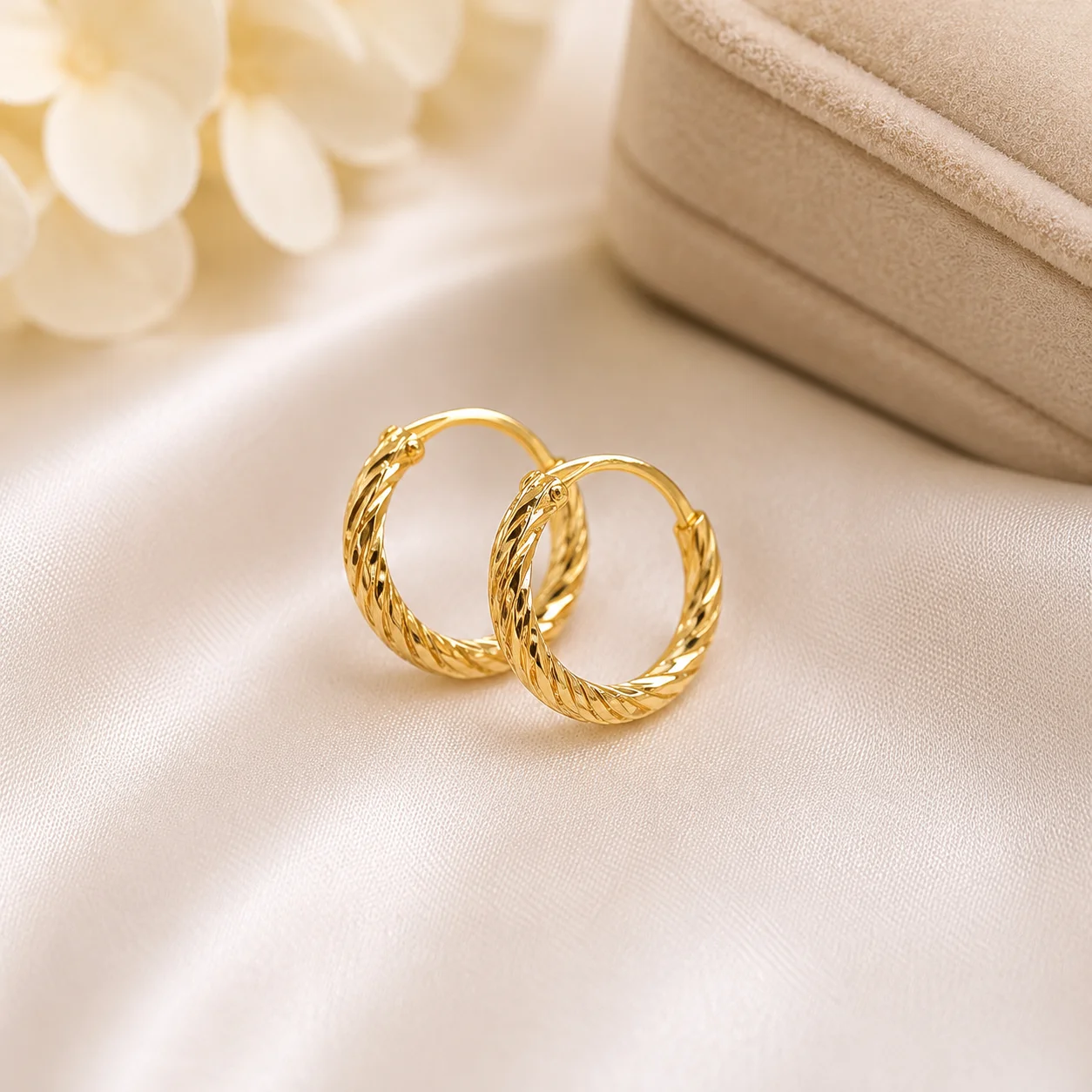 2 Pair Twisted Gold Hoop Earrings