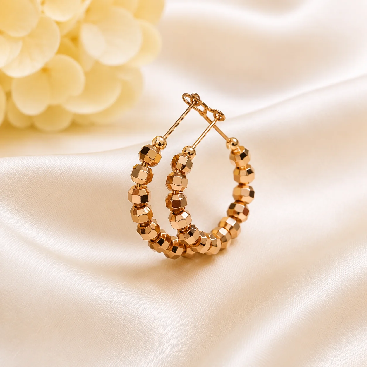 Rose Gold Beaded Hoop Earrings for Women