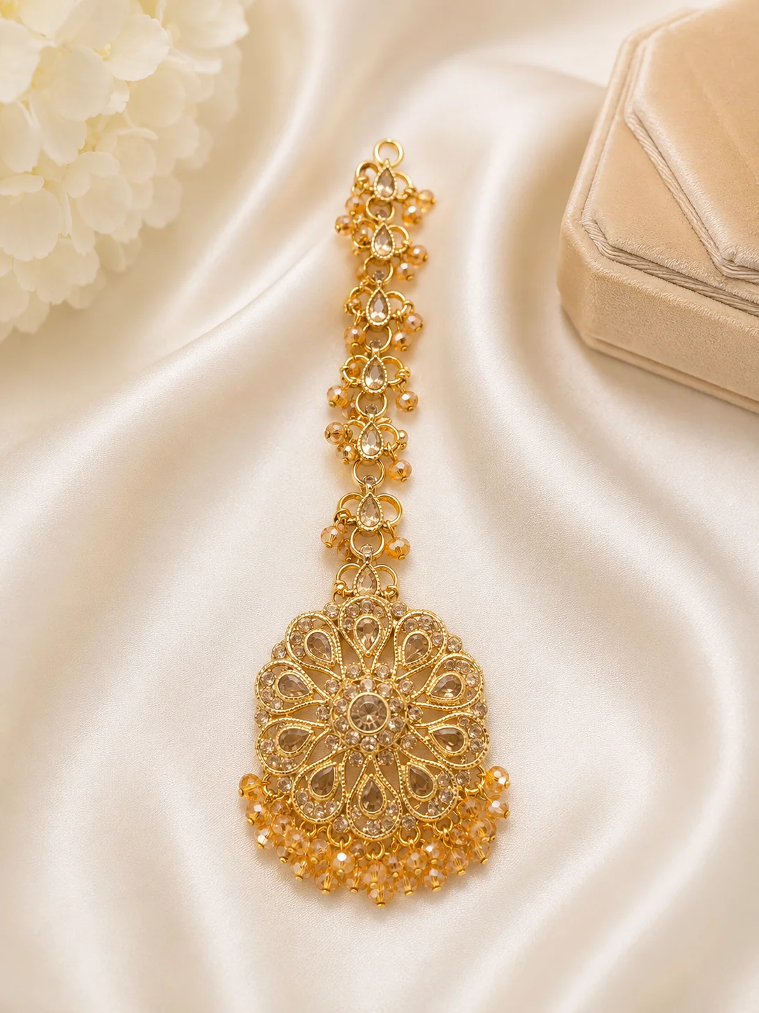 Luxury Champagne Crystal Floral Tikka