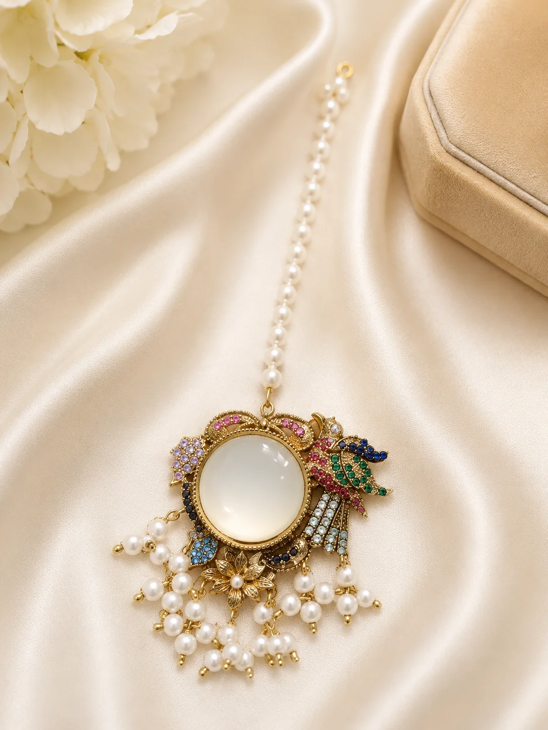 Luxury Pearl Peacock Mirror Tikka