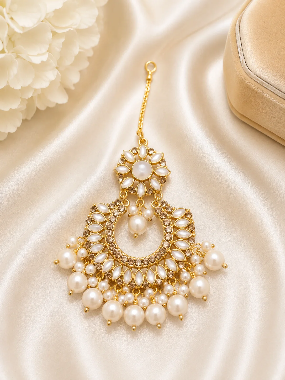 Luxury Pearl Floral Chandbali Tikka