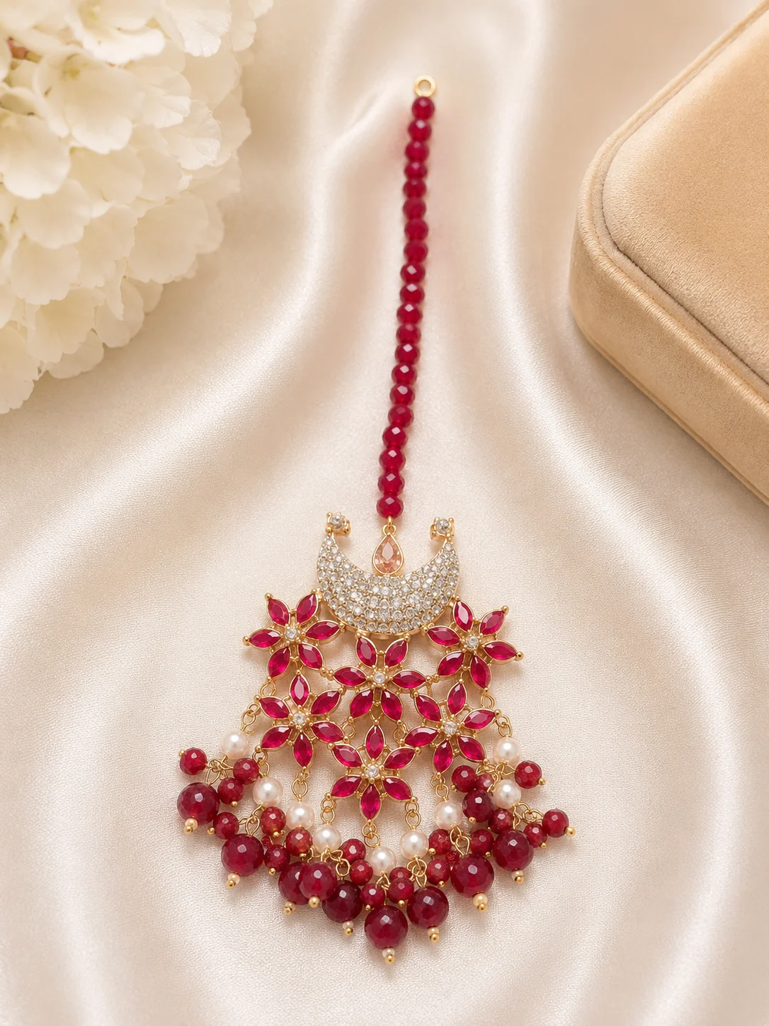 Luxury Ruby Floral Crescent Tikka