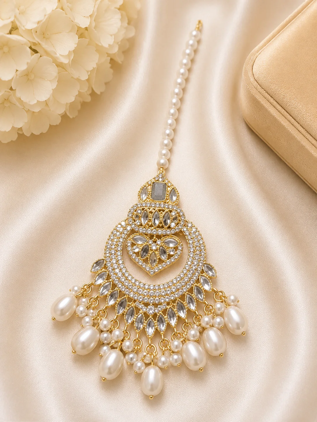 Luxury Bridal Tikka Duo – Red & White Pearl Collection