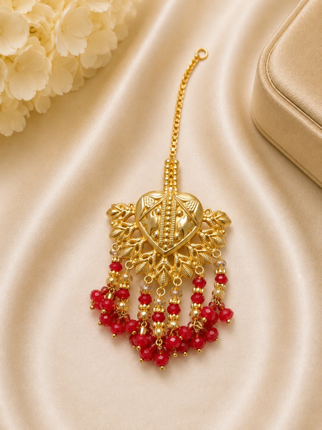 Luxury Antique Gold Red Beaded Tikka