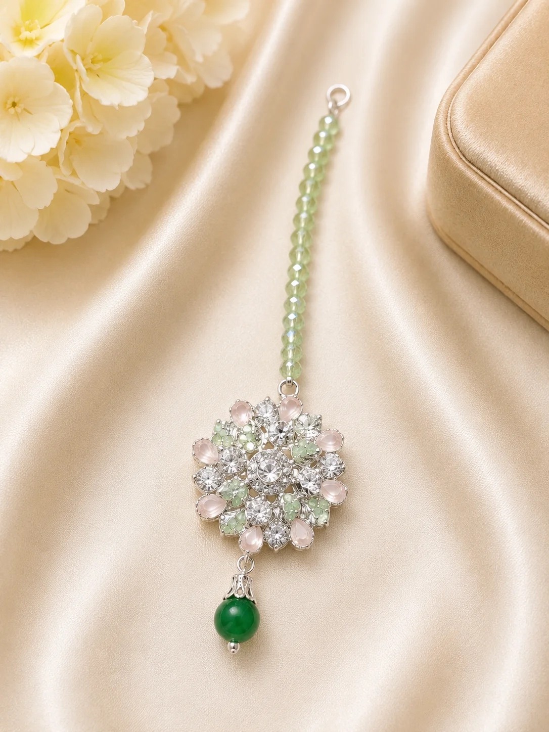 Luxury Floral Tikka Trio Set – Pink, Black & Mint Green
