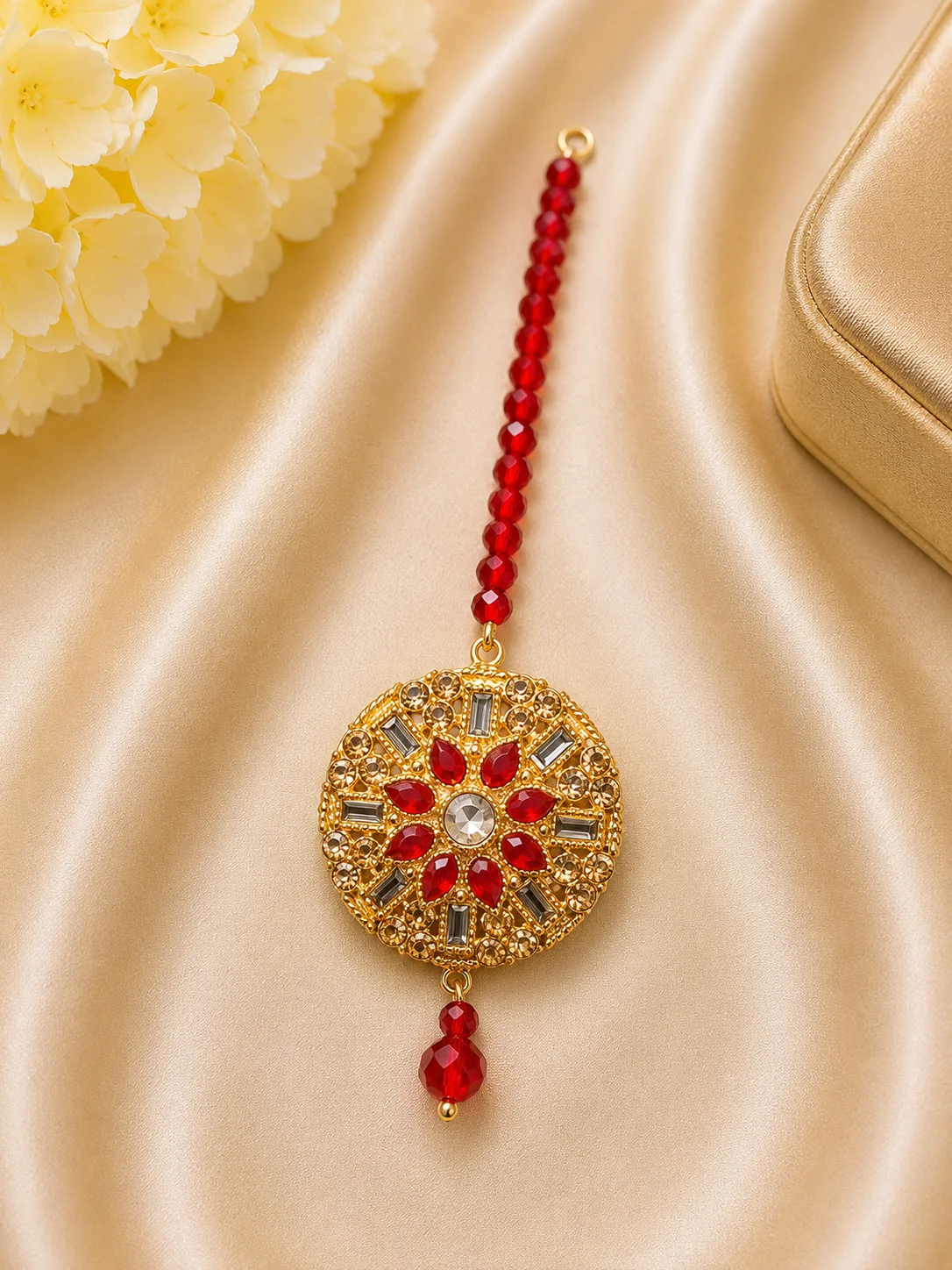 Premium Multicolor Floral Kundan Tikka – 3 Color Set