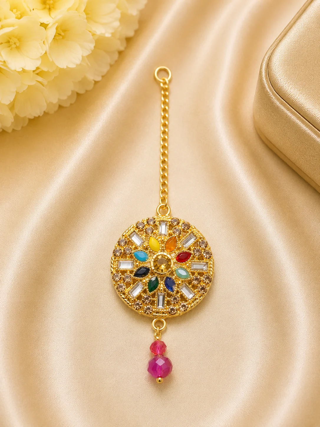 Premium Multicolor Floral Kundan Tikka – 3 Color Set