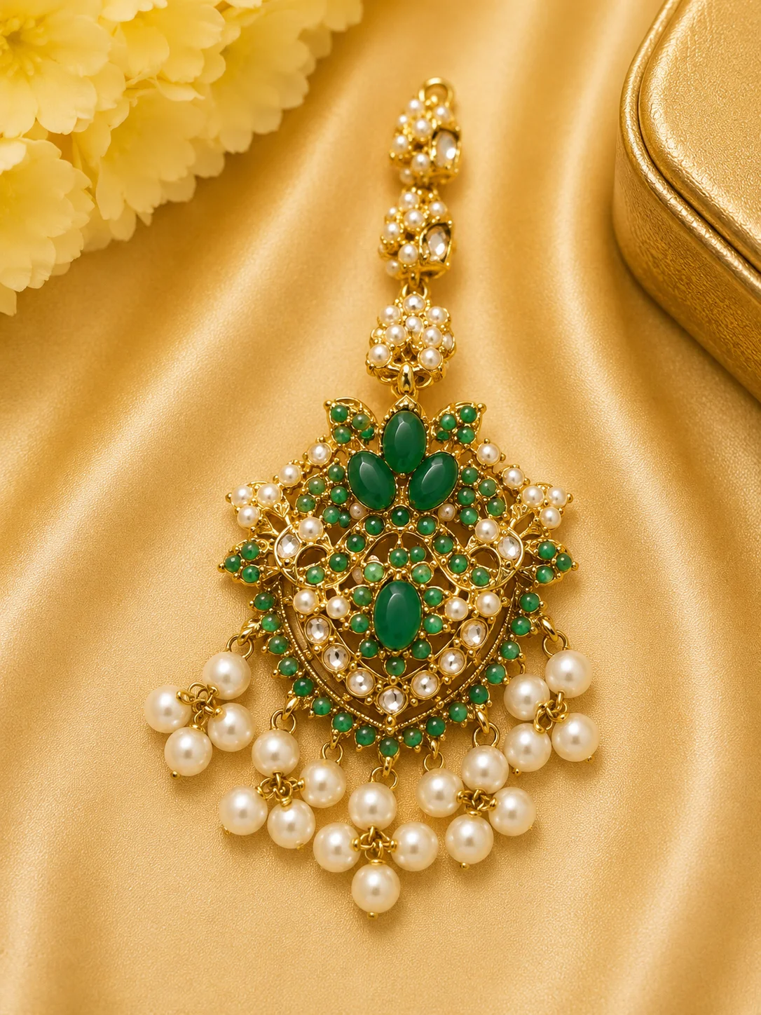 Emerald Pearl Bridal Maang Tikka