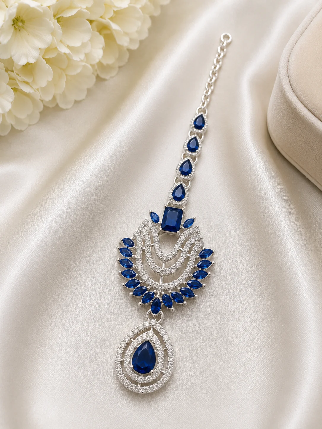 Royal Sapphire Silver Maang Tikka