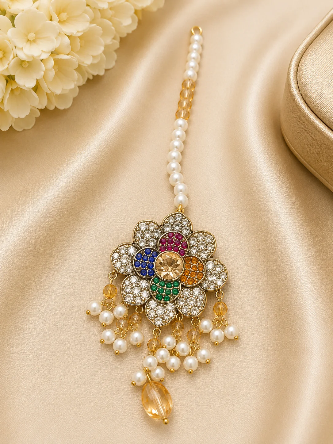 Luxury Floral Pearl Maang Tikka