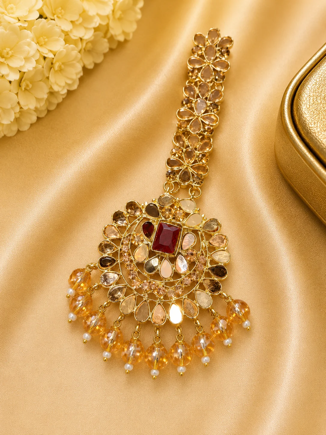 Luxury Mirror Work Golden Bridal Maang Tikka