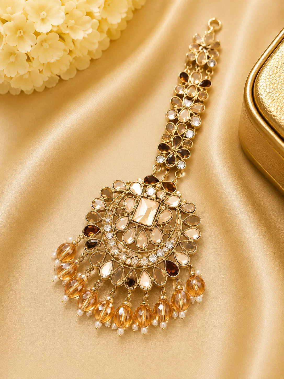 Luxury Mirror Work Golden Bridal Maang Tikka