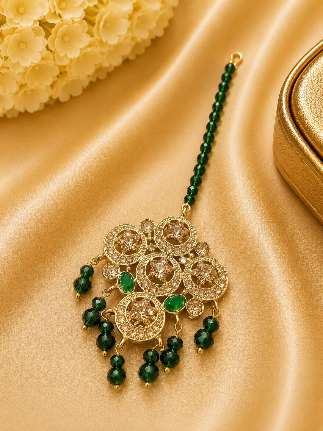Luxury Green Stone Bridal Maang Tikka