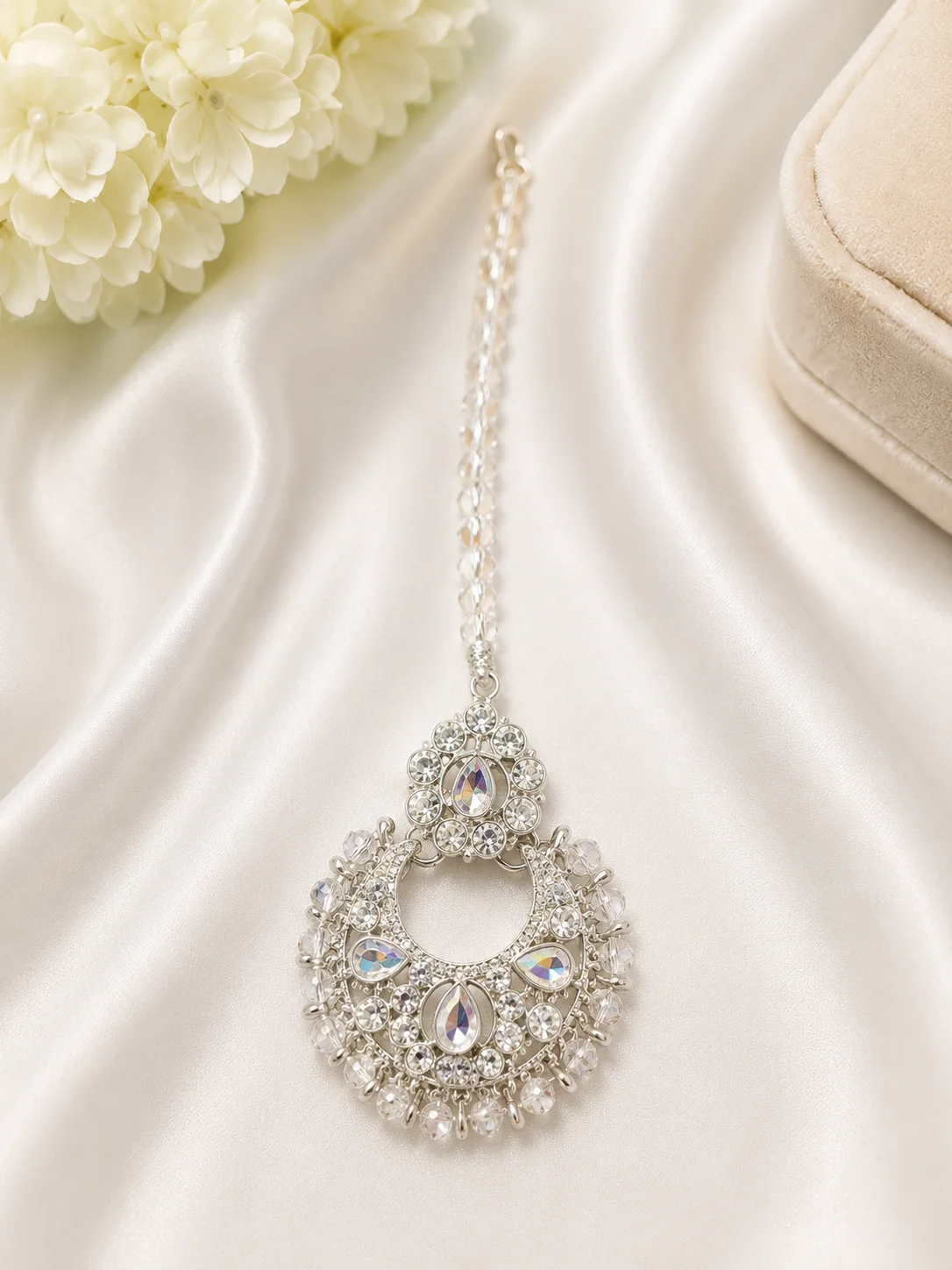 Silver Crystal Bridal Maang Tikka