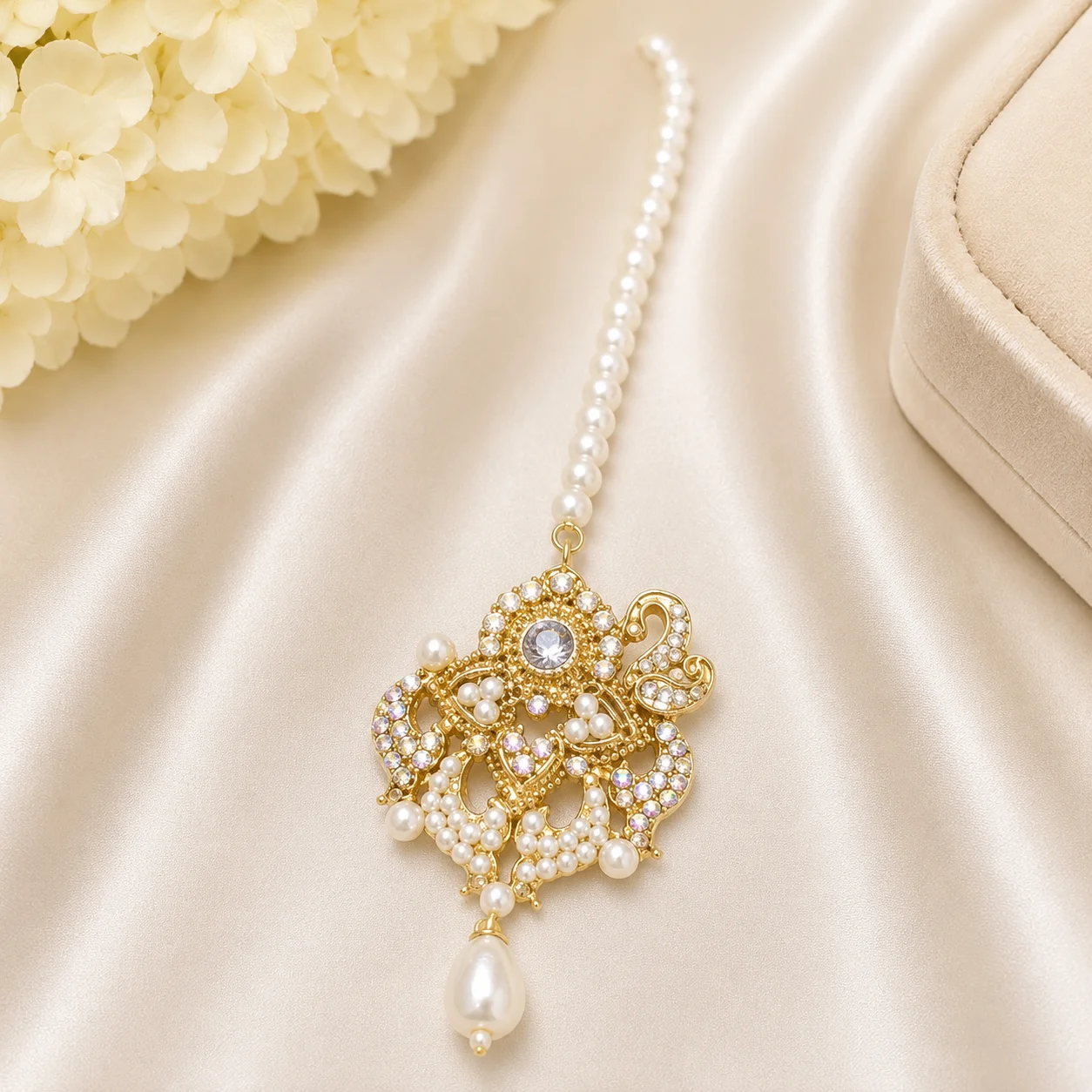 Luxury Pearl Peacock Maang Tikka for Women