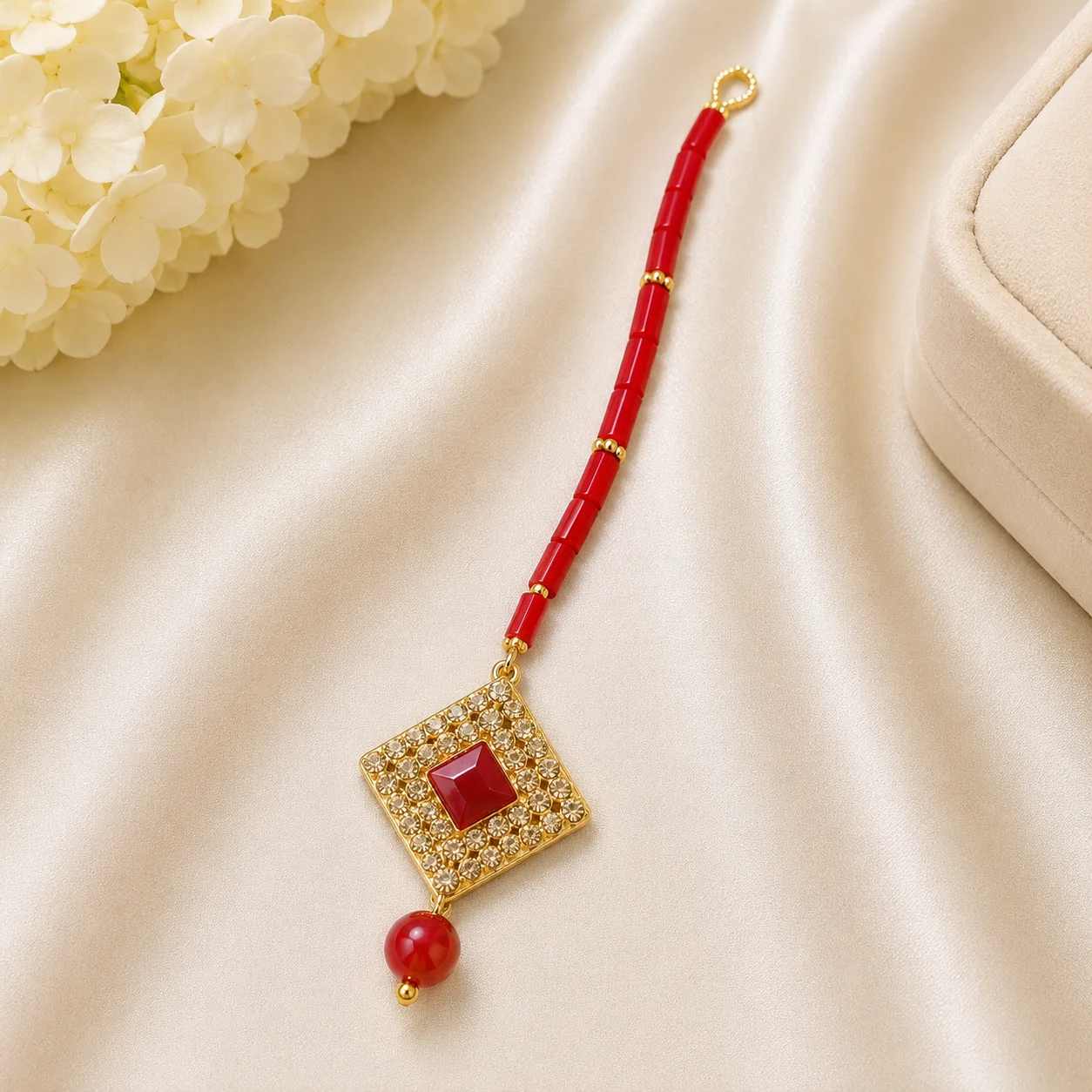 Luxury Red Crystal Square Tikka for Women