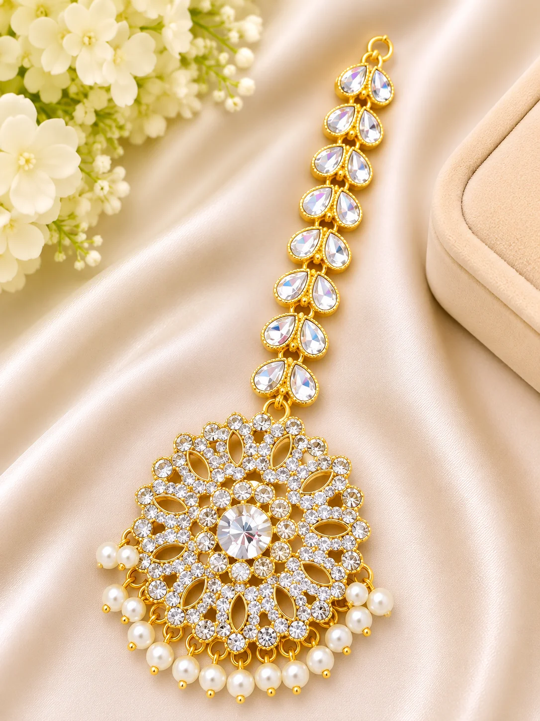 Luxury White Pearl Kundan Tikka for Women